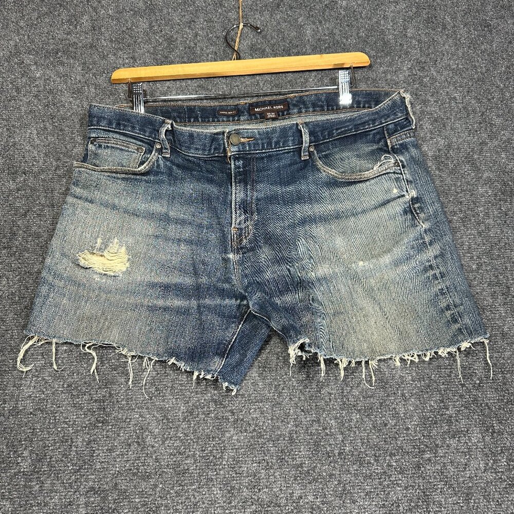 Michael Kors Denim Shorts Mens 36 Cut Offs Parker Slim Fit Distressed Raw Hem
